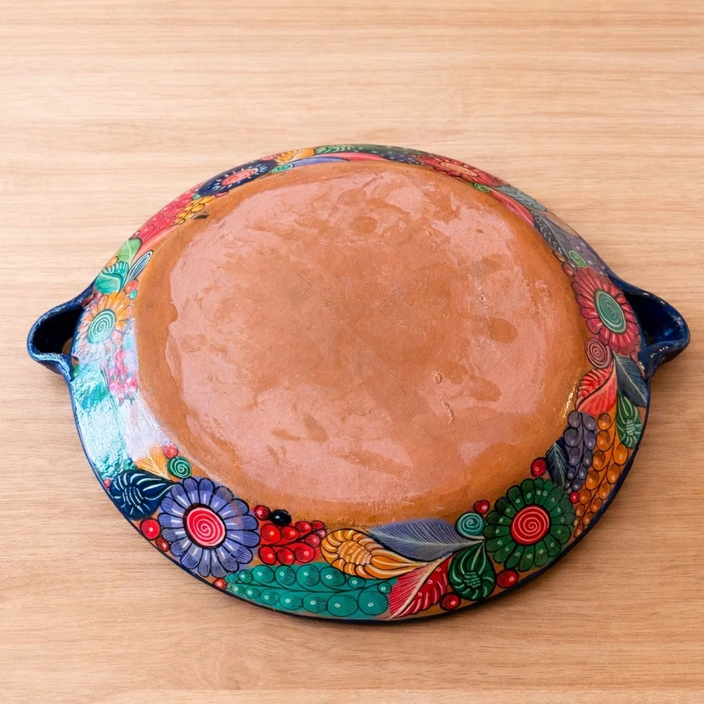 Vintage Tonala Pajaros Folk Art Pottery Terracotta Hand Painted Bowl 13 Inches